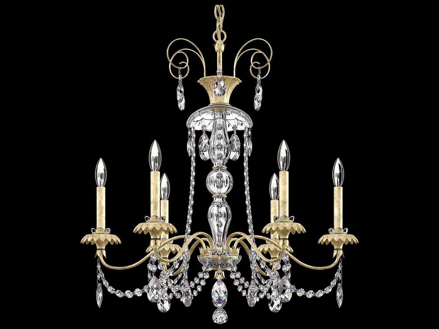 Schonbek Helenia 6-Light Antique Silver Crystal Candelabra Chandelier