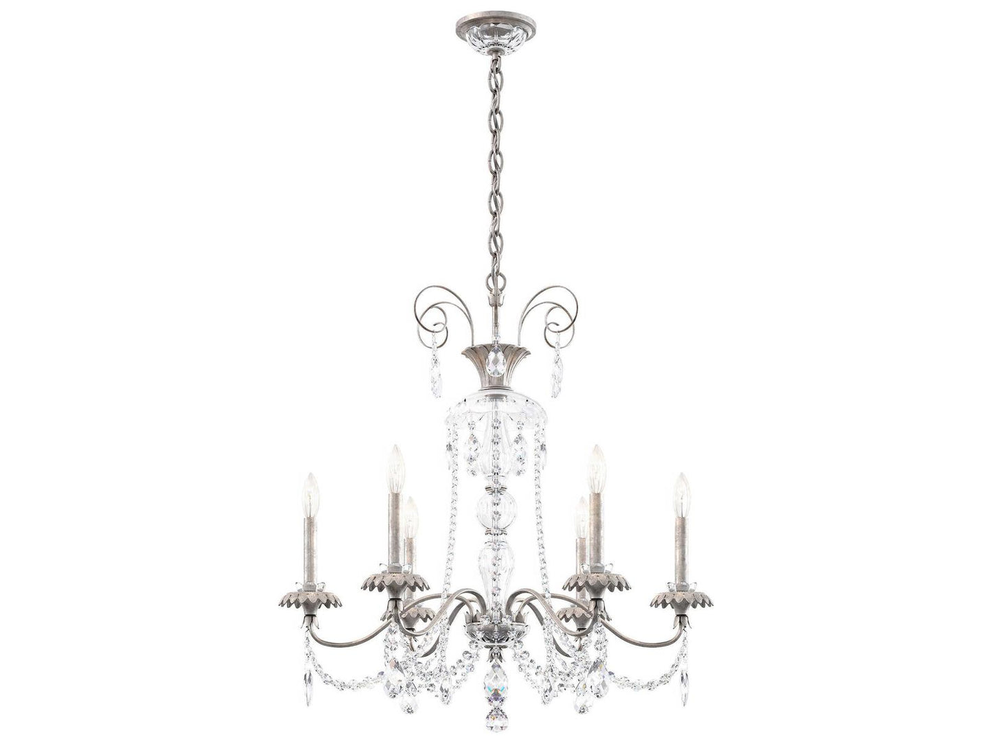 Schonbek Helenia 6-Light Heirloom Silver Crystal Candelabra Chandelier
