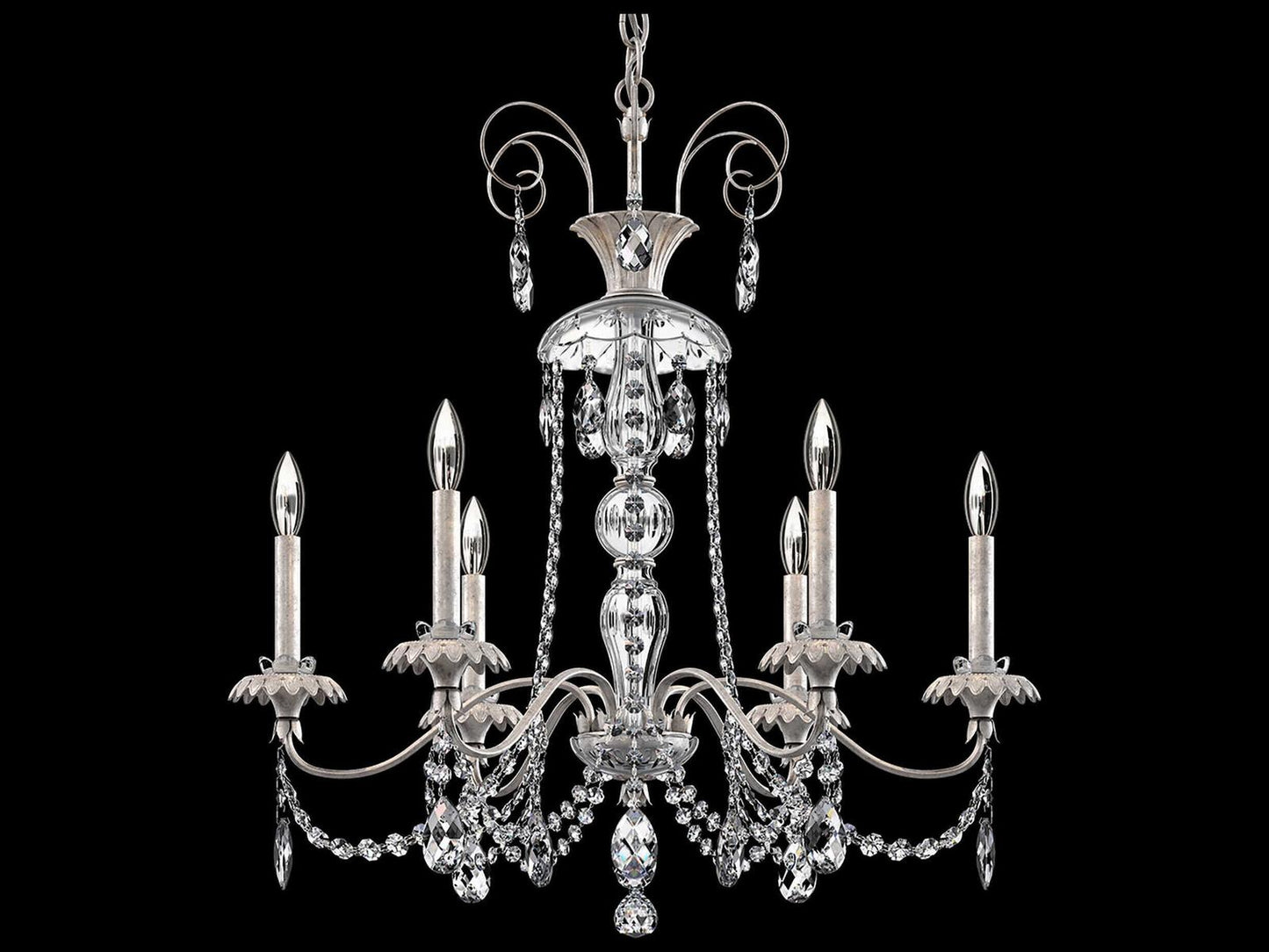Schonbek Helenia 6-Light Heirloom Silver Crystal Candelabra Chandelier