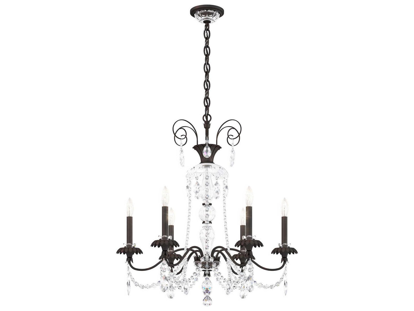 Schonbek Helenia 6-Light Candelabra Chandelier with Clear Heritage Handcut Crystal in Black Finish