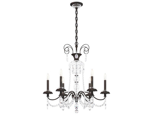 Schonbek Helenia 6-Light Candelabra Chandelier with Clear Heritage Handcut Crystal in Black Finish