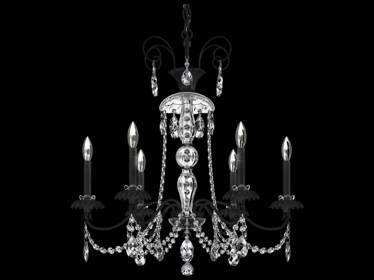 Schonbek Helenia 6-Light Candelabra Chandelier with Clear Heritage Handcut Crystal in Black Finish