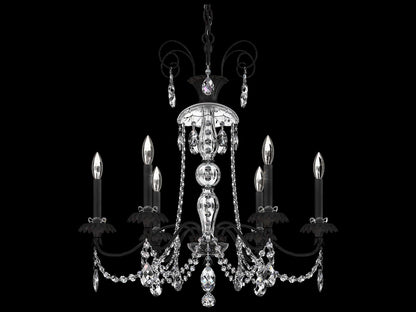 Schonbek Helenia 6-Light Candelabra Chandelier with Clear Heritage Handcut Crystal in Black Finish