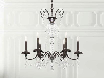 Schonbek Helenia 6-Light Candelabra Chandelier with Clear Heritage Handcut Crystal in Black Finish