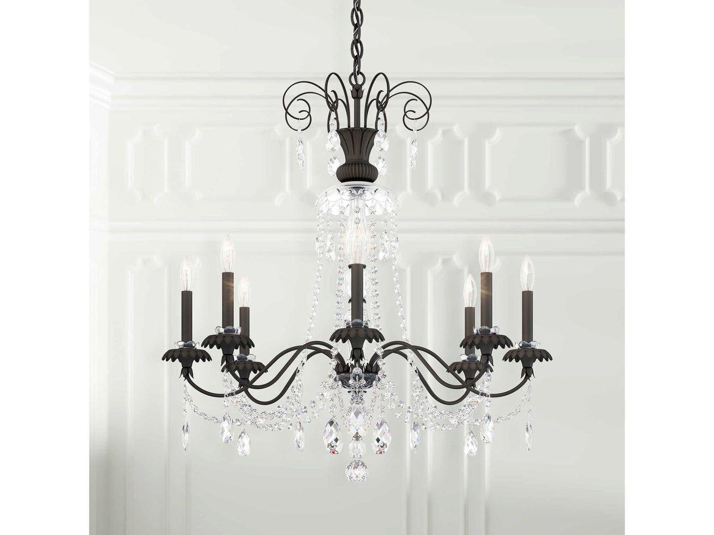 Schonbek Helenia 8-Light Crystal Chandelier in Black with Heritage Handcut Crystal