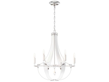Schonbek Crystal Empire 6-Light Chandelier in White Pass Leather with Radiance Crystal