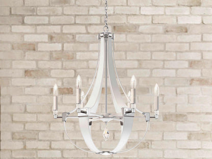 Schonbek Crystal Empire 6-Light Chandelier in White Pass Leather with Radiance Crystal