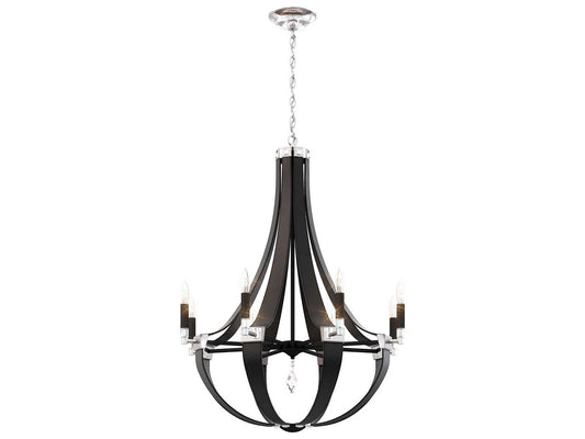 Schonbek 8-Light Crystal Empire Candelabra Chandelier in Grizzly Black Leather