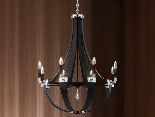 Schonbek 8-Light Crystal Empire Candelabra Chandelier in Grizzly Black Leather