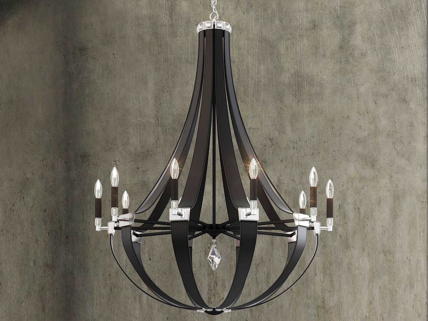 Schonbek Crystal Empire 10-Light Black Leather Chandelier with Radiance Crystal