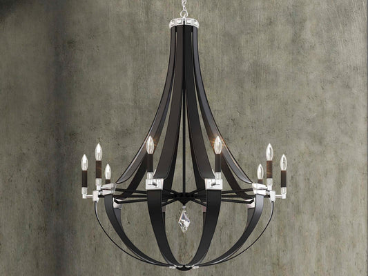 Schonbek Crystal Empire 10-Light Black Leather Chandelier with Radiance Crystal