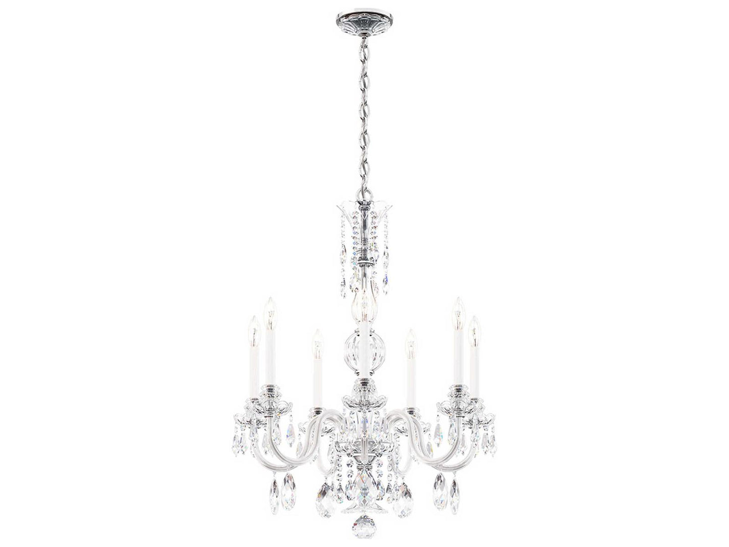 Schonbek Hamilton Nouveau 7-Light Crystal Chandelier in Polished Silver with Heritage Handcut Crystal