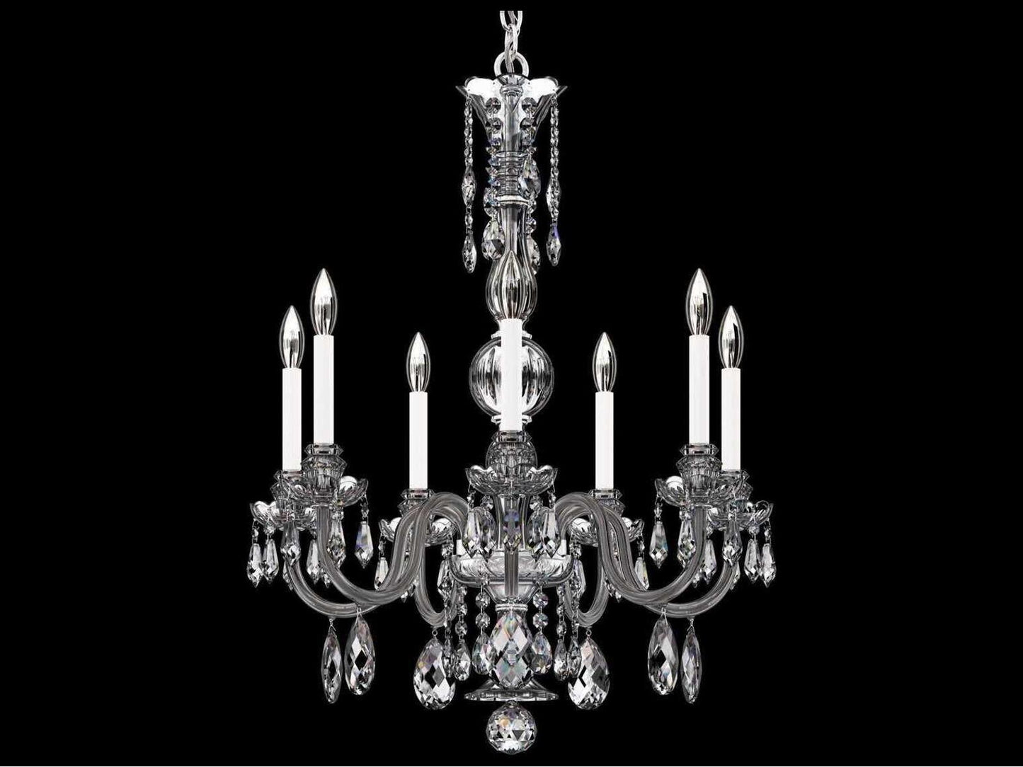 Schonbek Hamilton Nouveau 7-Light Crystal Chandelier in Polished Silver with Heritage Handcut Crystal