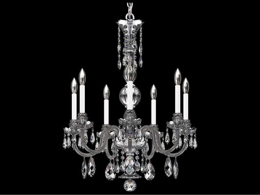 Schonbek Hamilton Nouveau 7-Light Crystal Chandelier in Polished Silver with Heritage Handcut Crystal