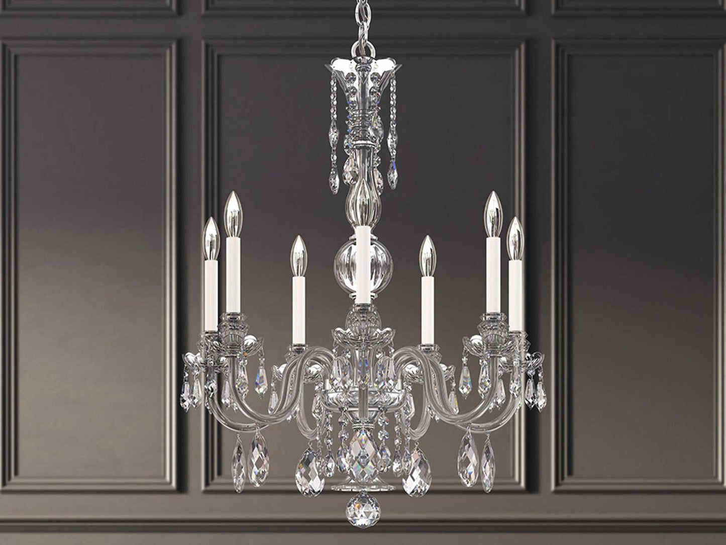 Schonbek Hamilton Nouveau 7-Light Crystal Chandelier in Polished Silver with Heritage Handcut Crystal