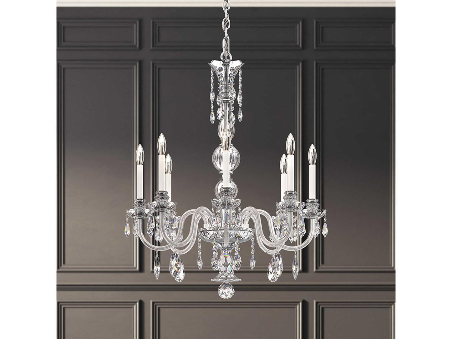 Schonbek Hamilton Nouveau 8-Light Crystal Chandelier in Polished Silver
