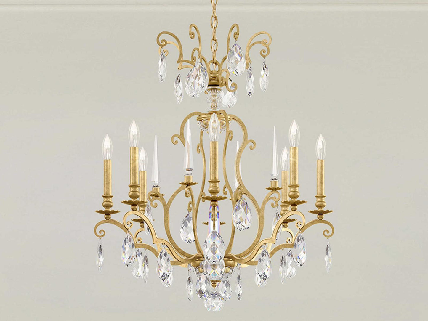 Schonbek Renaissance Nouveau 8-Light Heirloom Gold Crystal Candelabra Chandelier