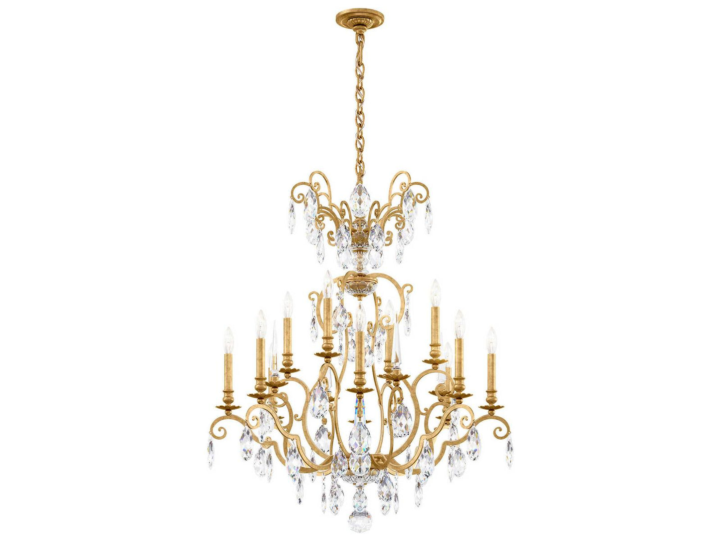 Schonbek Renaissance Nouveau 12-Light 2-Tier Chandelier in Heirloom Gold with Heritage Crystal