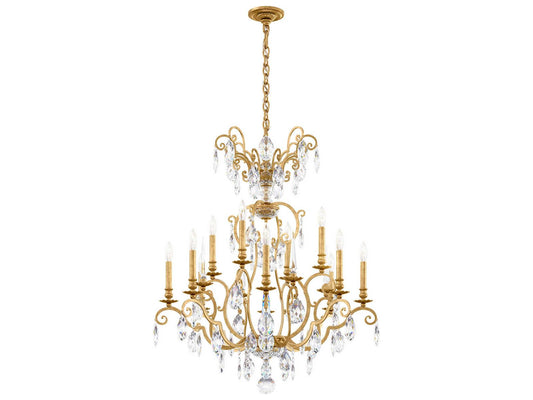 Schonbek Renaissance Nouveau 12-Light 2-Tier Chandelier in Heirloom Gold with Heritage Crystal