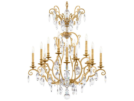 Schonbek Renaissance Nouveau 12-Light 2-Tier Chandelier in Heirloom Gold with Heritage Crystal