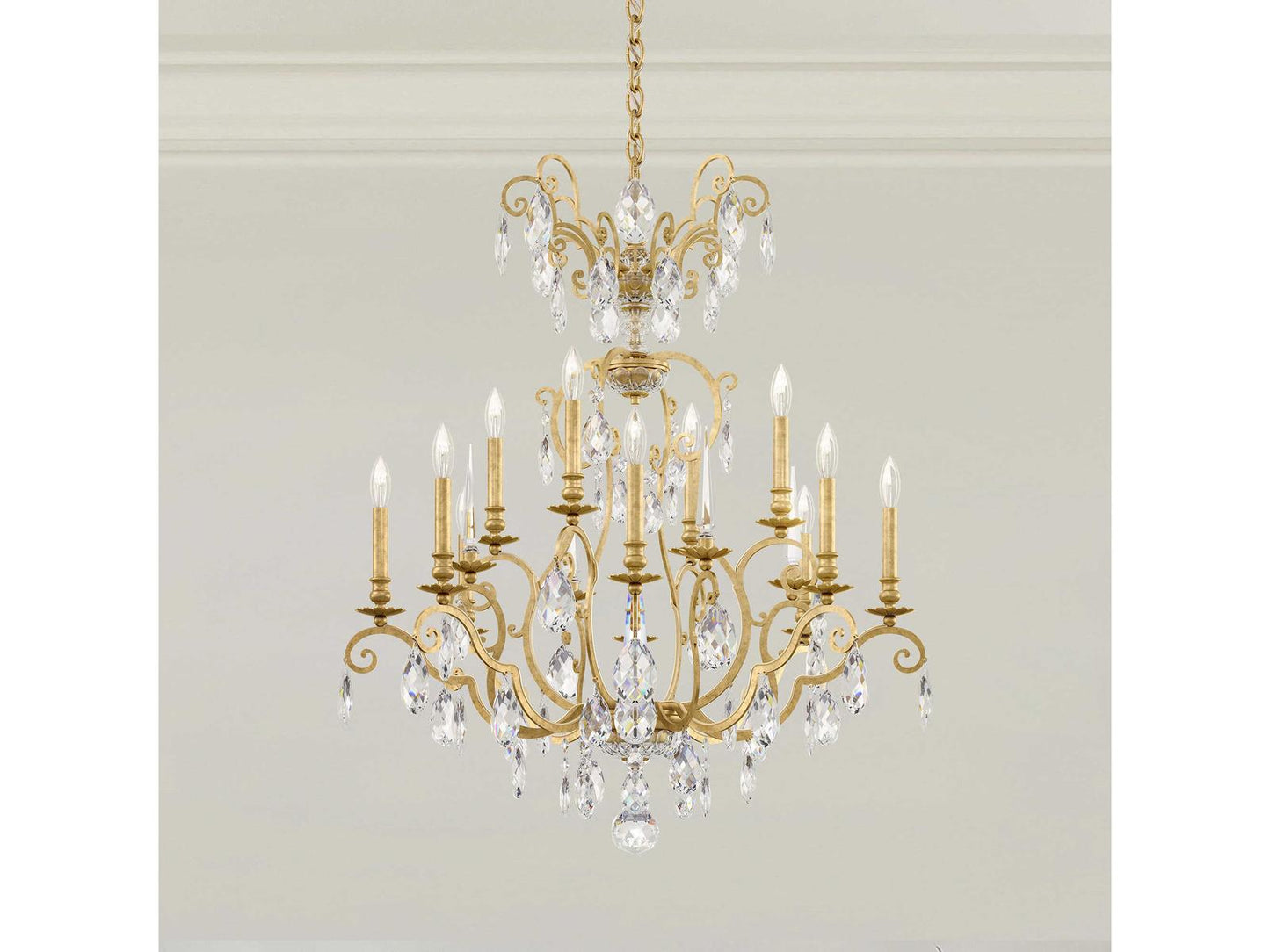 Schonbek Renaissance Nouveau 12-Light 2-Tier Chandelier in Heirloom Gold with Heritage Crystal