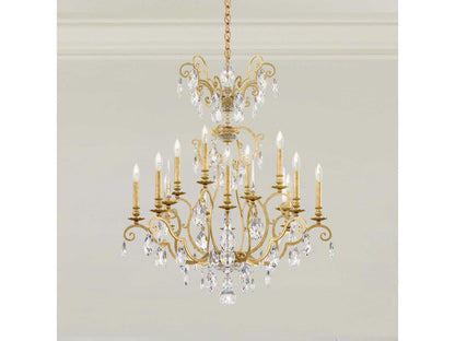 Schonbek Renaissance Nouveau 12-Light 2-Tier Chandelier in Heirloom Gold with Heritage Crystal