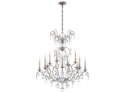Schonbek Renaissance Nouveau 12-Light Candelabra Chandelier in Antique Silver with Heritage Crystal