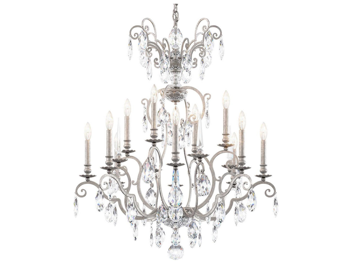 Schonbek Renaissance Nouveau 12-Light Candelabra Chandelier in Antique Silver with Heritage Crystal