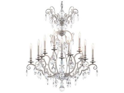 Schonbek Renaissance Nouveau 12-Light Candelabra Chandelier in Antique Silver with Heritage Crystal