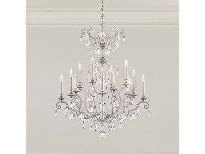 Schonbek Renaissance Nouveau 12-Light Candelabra Chandelier in Antique Silver with Heritage Crystal