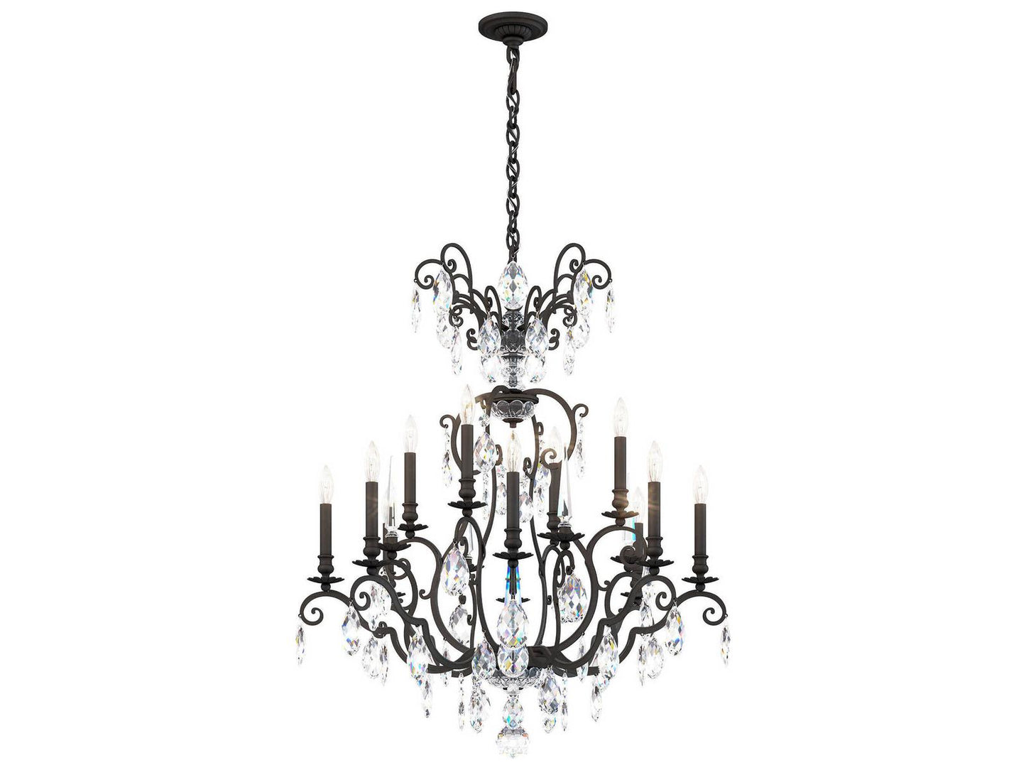 Schonbek Renaissance Nouveau 12-Light Black Crystal Candelabra Chandelier