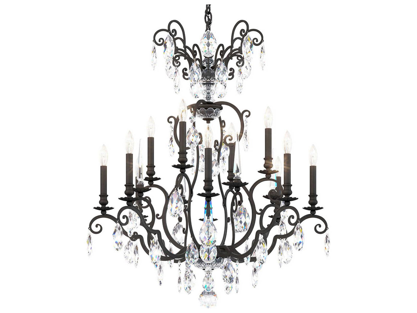 Schonbek Renaissance Nouveau 12-Light Black Crystal Candelabra Chandelier