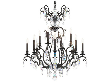 Schonbek Renaissance Nouveau 12-Light Black Crystal Candelabra Chandelier
