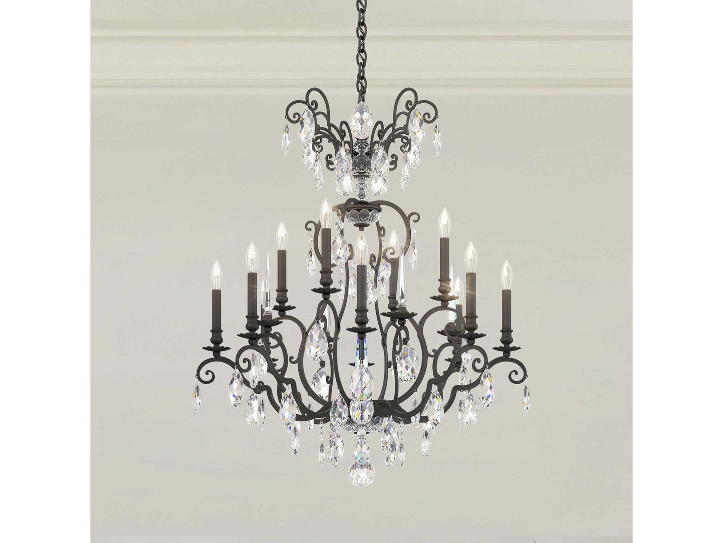 Schonbek Renaissance Nouveau 12-Light Black Crystal Candelabra Chandelier