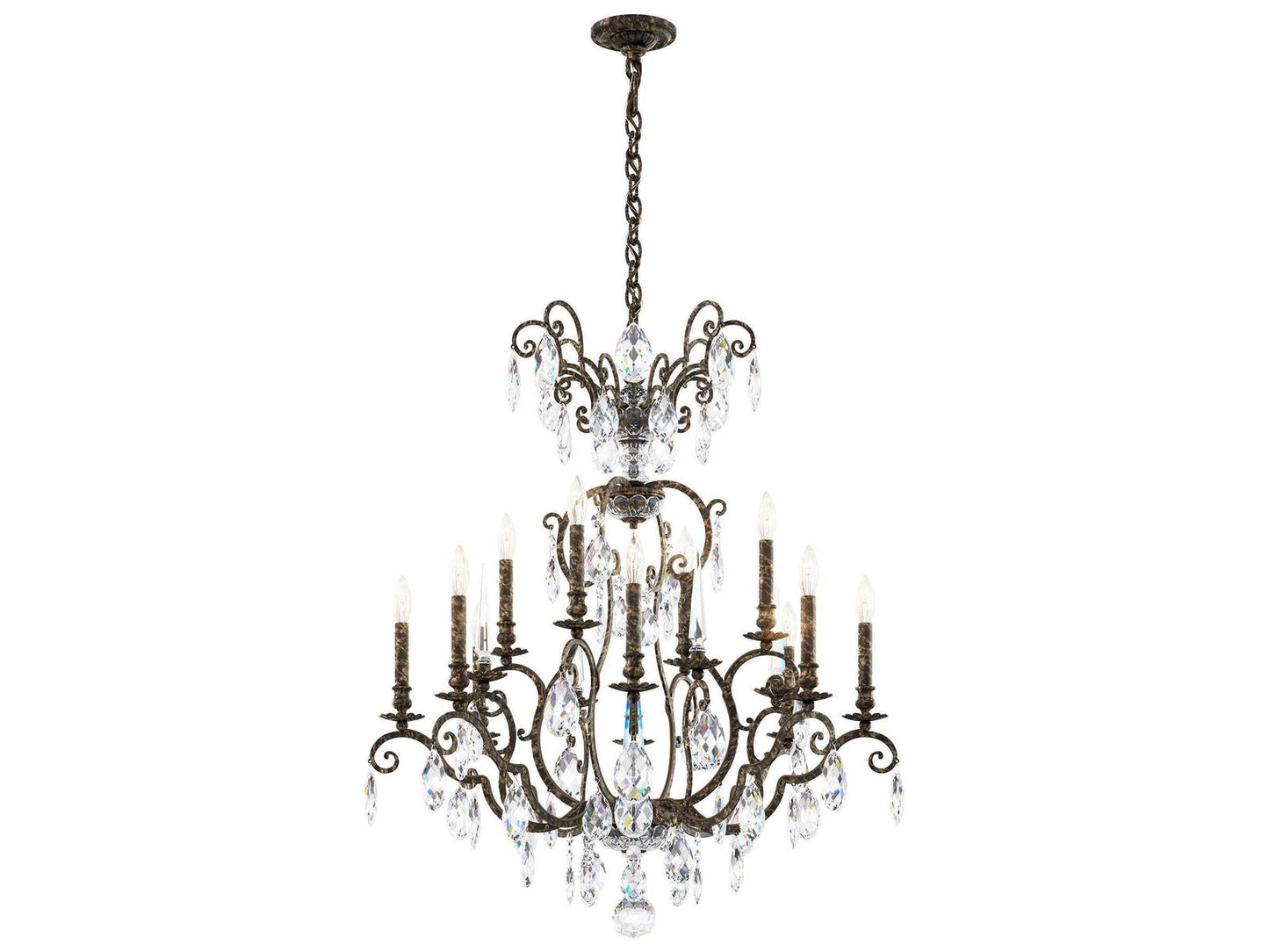 Schonbek Renaissance Nouveau 12 8-Light Heirloom Bronze Crystal Candelabra Chandelier
