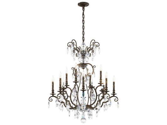 Schonbek Renaissance Nouveau 12 8-Light Heirloom Bronze Crystal Candelabra Chandelier