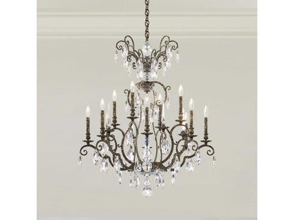 Schonbek Renaissance Nouveau 12 8-Light Heirloom Bronze Crystal Candelabra Chandelier