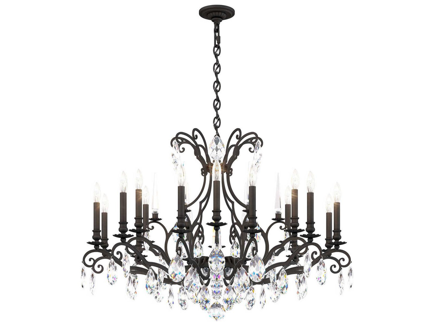 Schonbek Renaissance Nouveau 18-Light Candelabra Chandelier in Black with Heritage Crystal