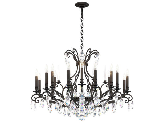Schonbek Renaissance Nouveau 18-Light Candelabra Chandelier in Black with Heritage Crystal