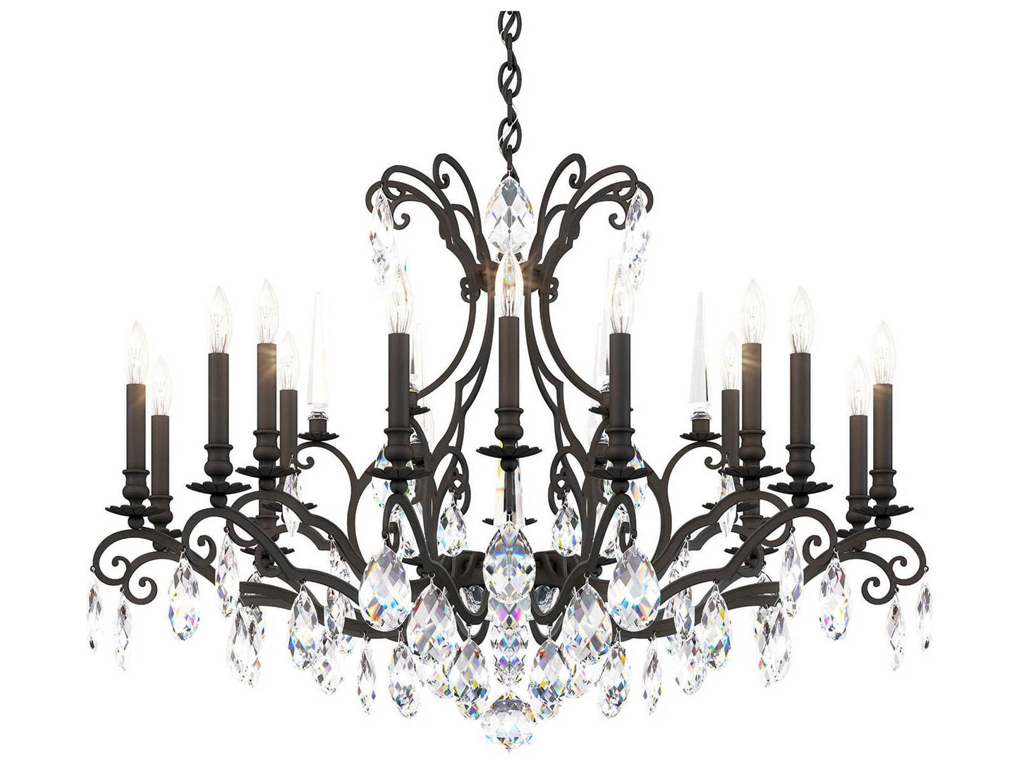 Schonbek Renaissance Nouveau 18-Light Candelabra Chandelier in Black with Heritage Crystal