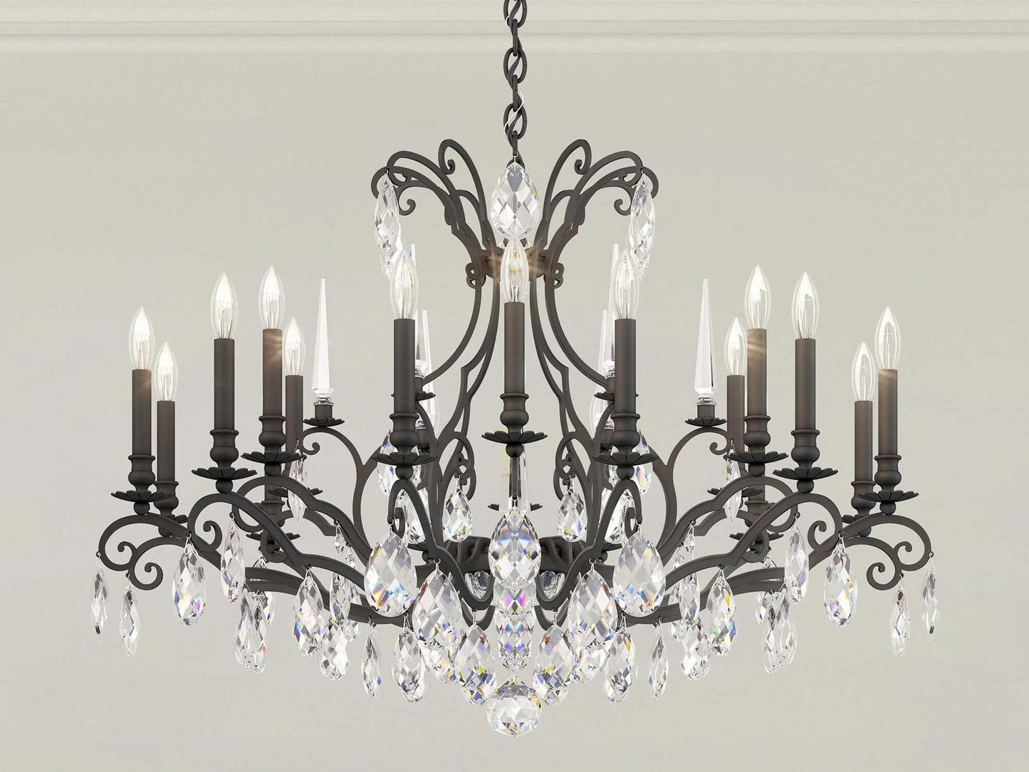 Schonbek Renaissance Nouveau 18-Light Candelabra Chandelier in Black with Heritage Crystal