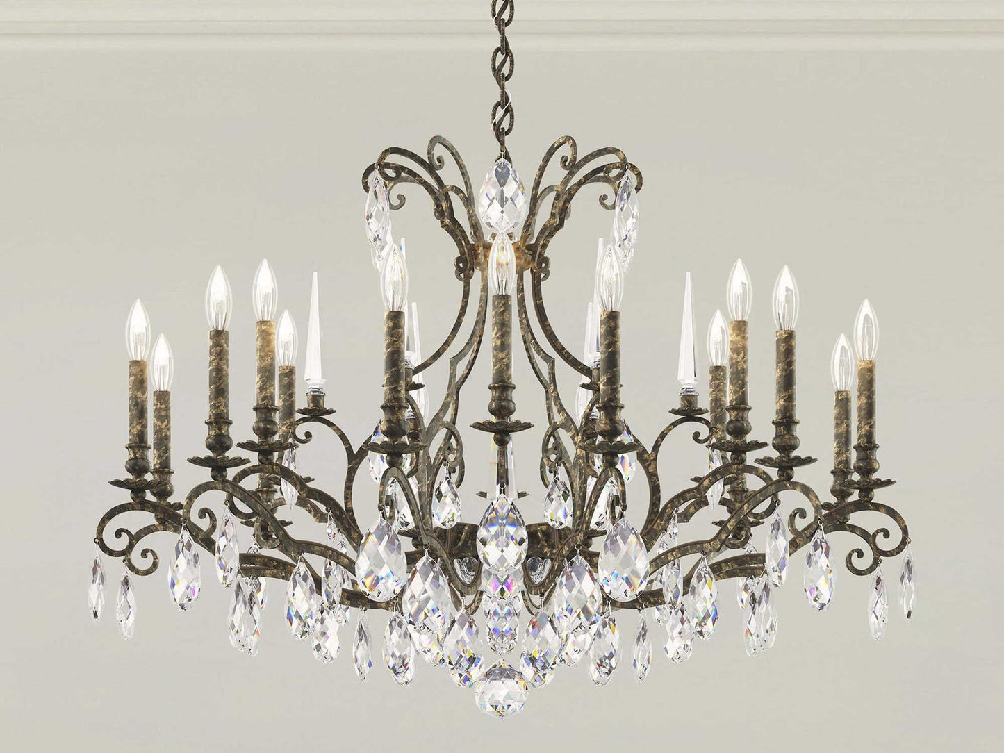 Schonbek Renaissance Nouveau 18-Light Crystal Candelabra Chandelier in Heirloom Bronze