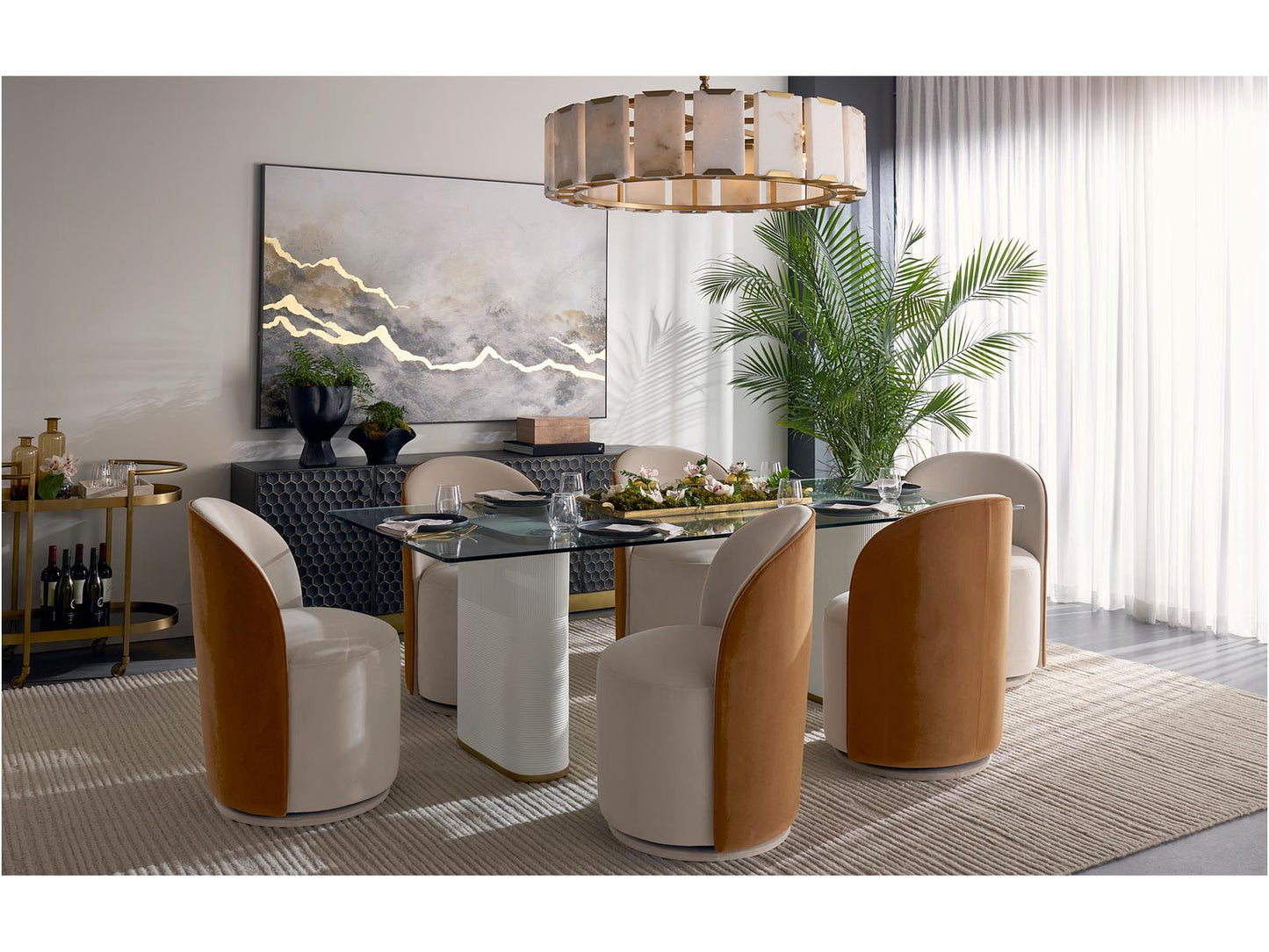 Sunpan 9-Light Rovira Chandelier with Alabaster Panels in Brushed Gold