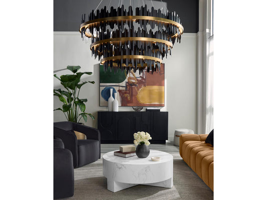 Sunpan Icarus LED Chandelier in Matte Black and Brushed Gold Finish