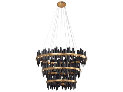 Sunpan Icarus LED Chandelier in Matte Black and Brushed Gold Finish