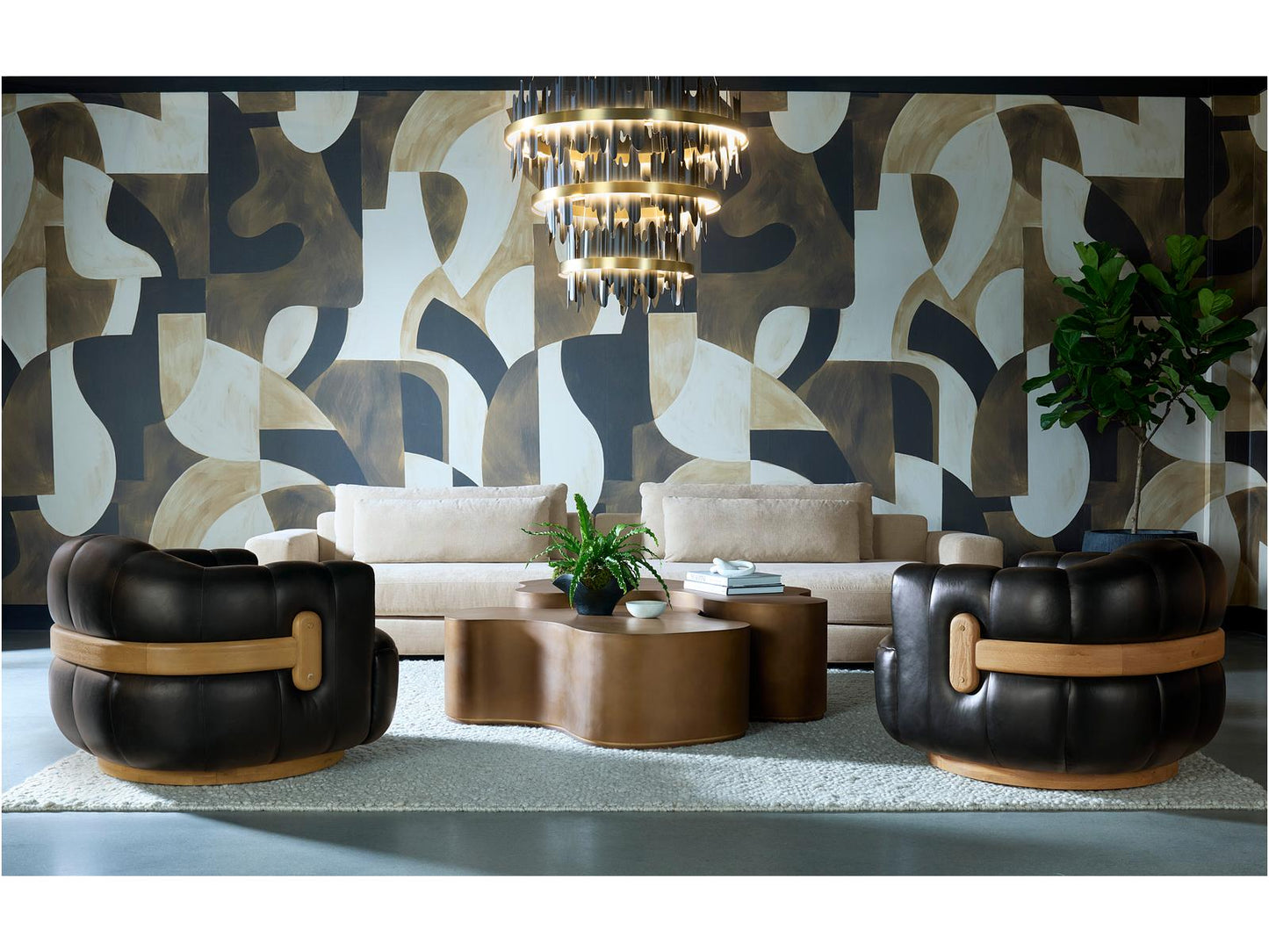 Sunpan Icarus Small LED Chandelier in Matte Black Gold Silver