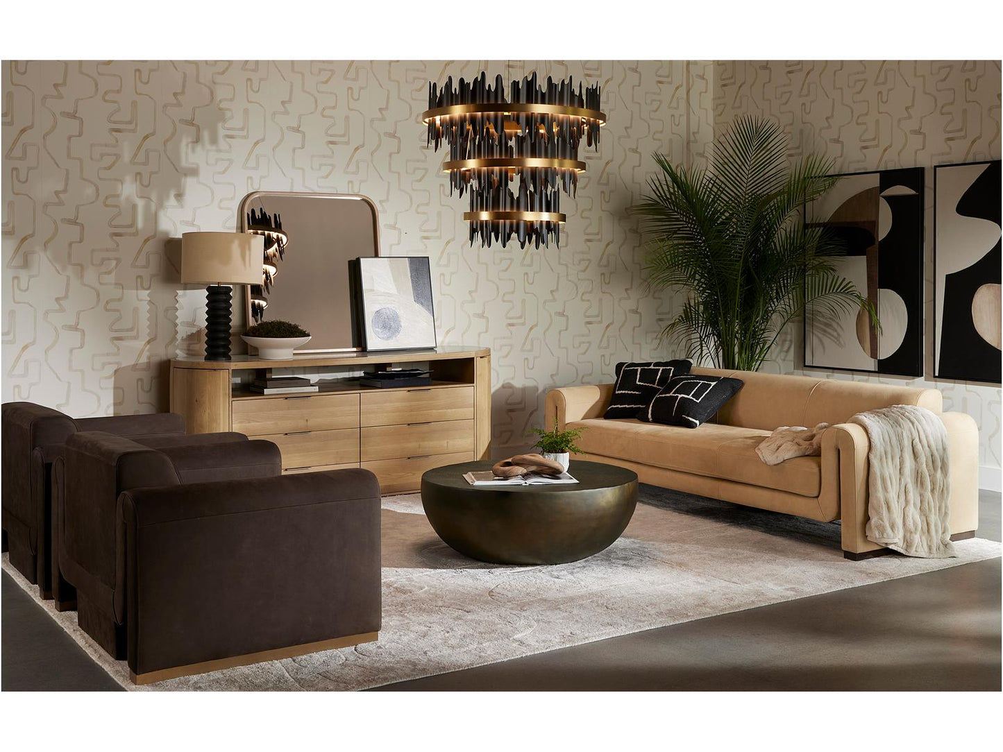 Sunpan Icarus Small LED Chandelier in Matte Black Gold Silver