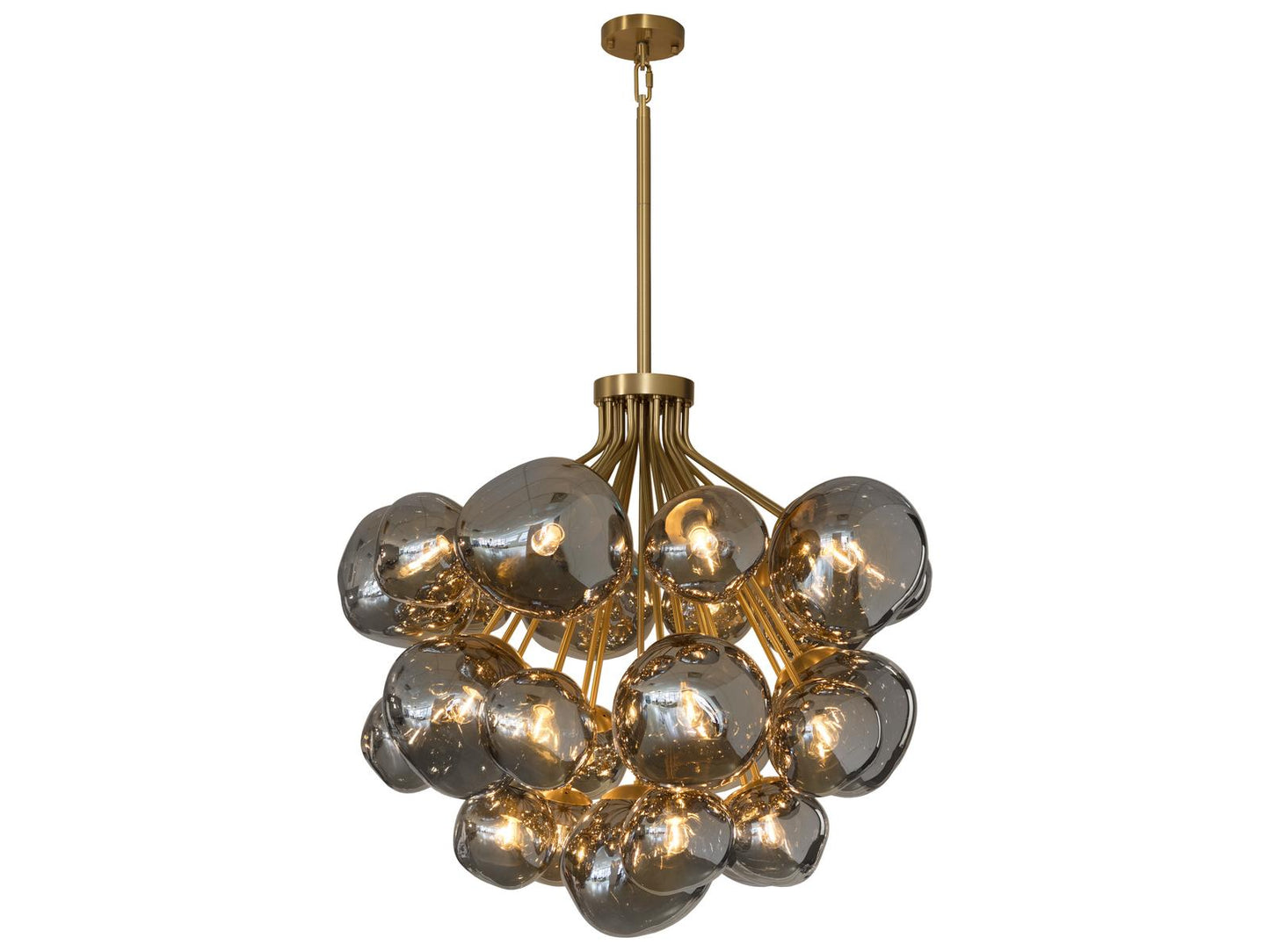 Sunpan Dionis 27-Light Round Chandelier in Brushed Gold with Smoked Glass