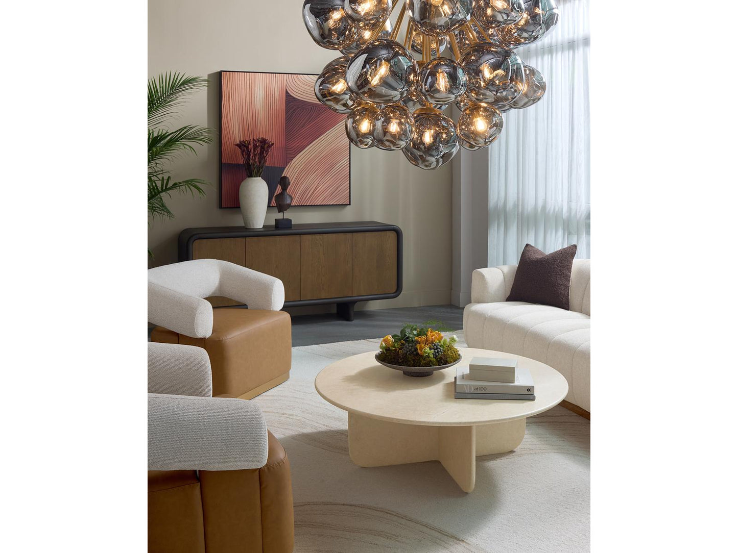 Sunpan Dionis 27-Light Round Chandelier in Brushed Gold with Smoked Glass