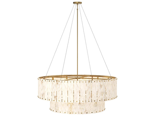 Sunpan Apsara 24-Light Alabaster Chandelier in Antique Brass